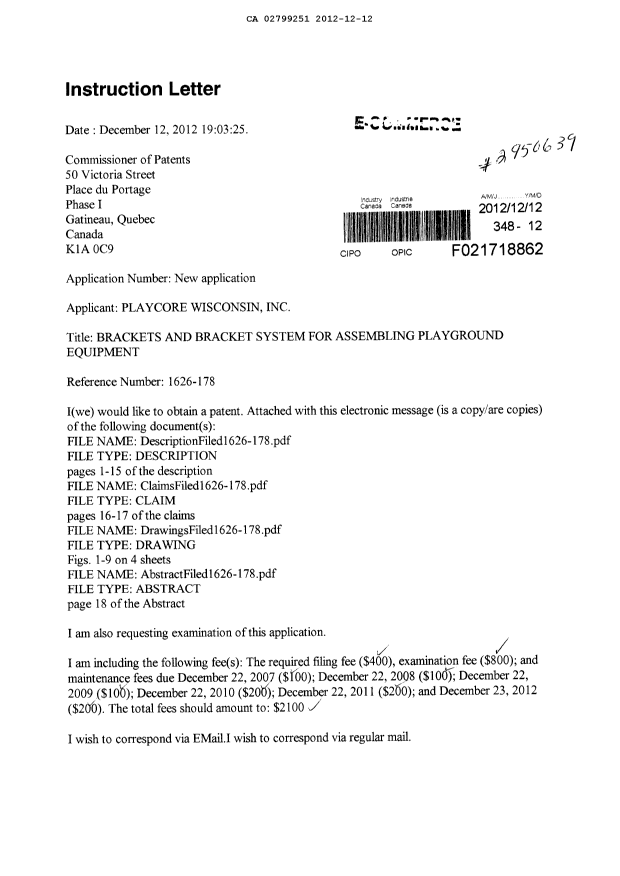 Canadian Patent Document 2799251. Assignment 20121212. Image 1 of 3