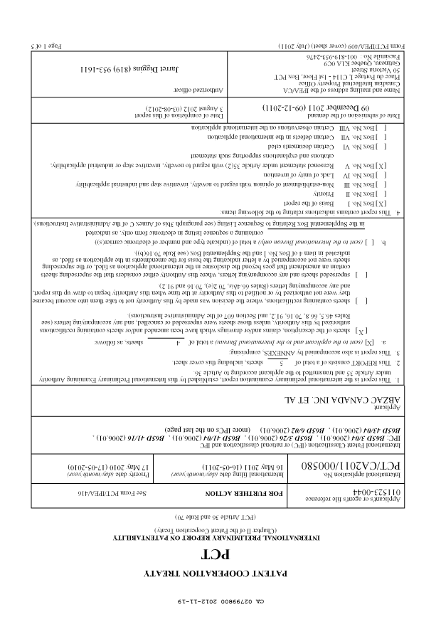 Document de brevet canadien 2799800. PCT 20111219. Image 1 de 12