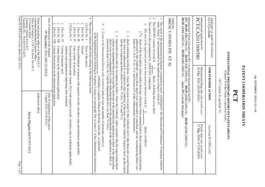 Document de brevet canadien 2799800. PCT 20111219. Image 1 de 12