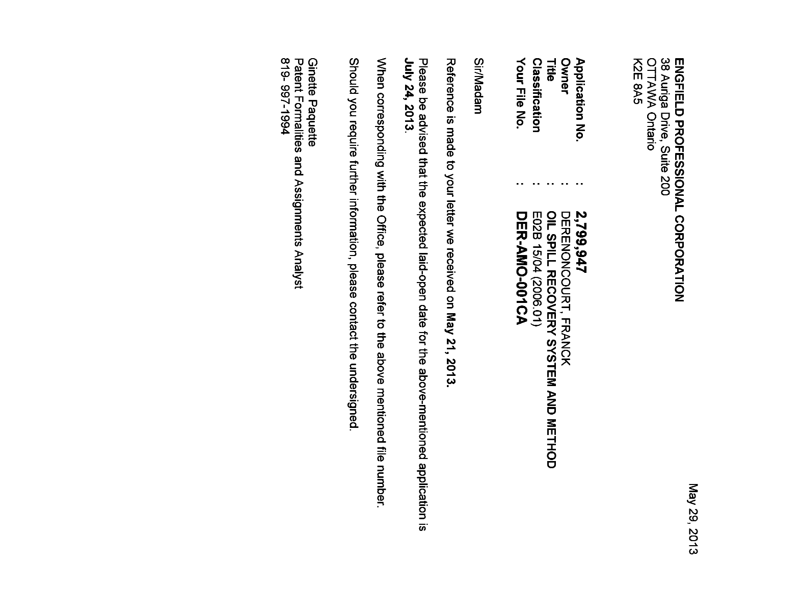 Canadian Patent Document 2799947. Correspondence 20121229. Image 1 of 1