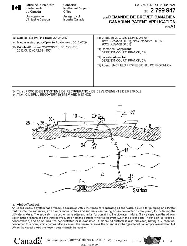 Document de brevet canadien 2799947. Page couverture 20130729. Image 1 de 1