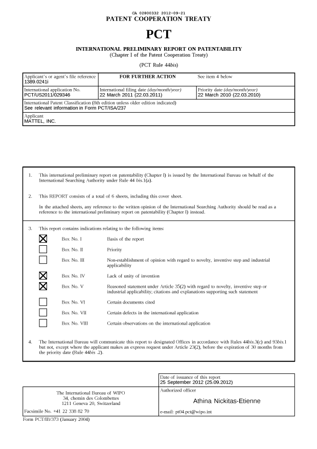 Document de brevet canadien 2800332. PCT 20120921. Image 1 de 9