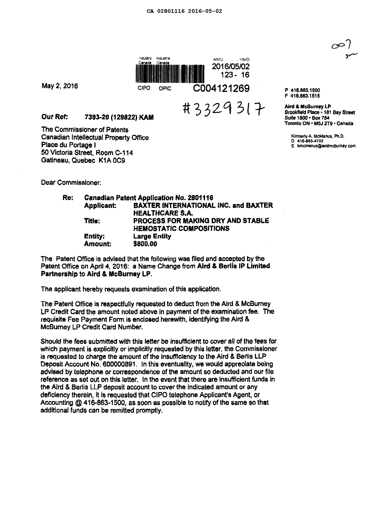 Document de brevet canadien 2801116. Poursuite-Amendment 20151202. Image 1 de 3