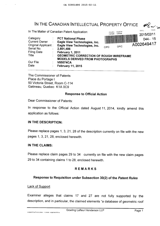 Canadian Patent Document 2801486. Prosecution-Amendment 20150211. Image 1 of 22