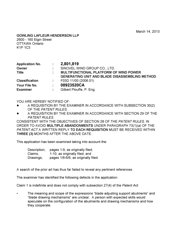 Document de brevet canadien 2801819. Poursuite-Amendment 20121214. Image 1 de 3