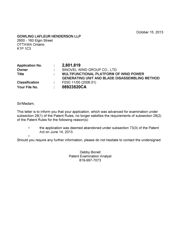 Document de brevet canadien 2801819. Poursuite-Amendment 20121215. Image 1 de 1
