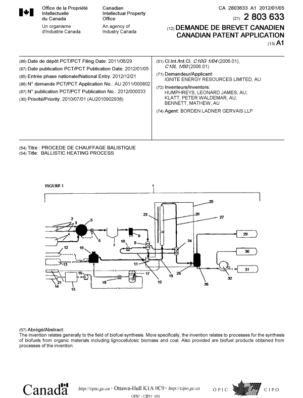 Document de brevet canadien 2803633. Page couverture 20121215. Image 1 de 1