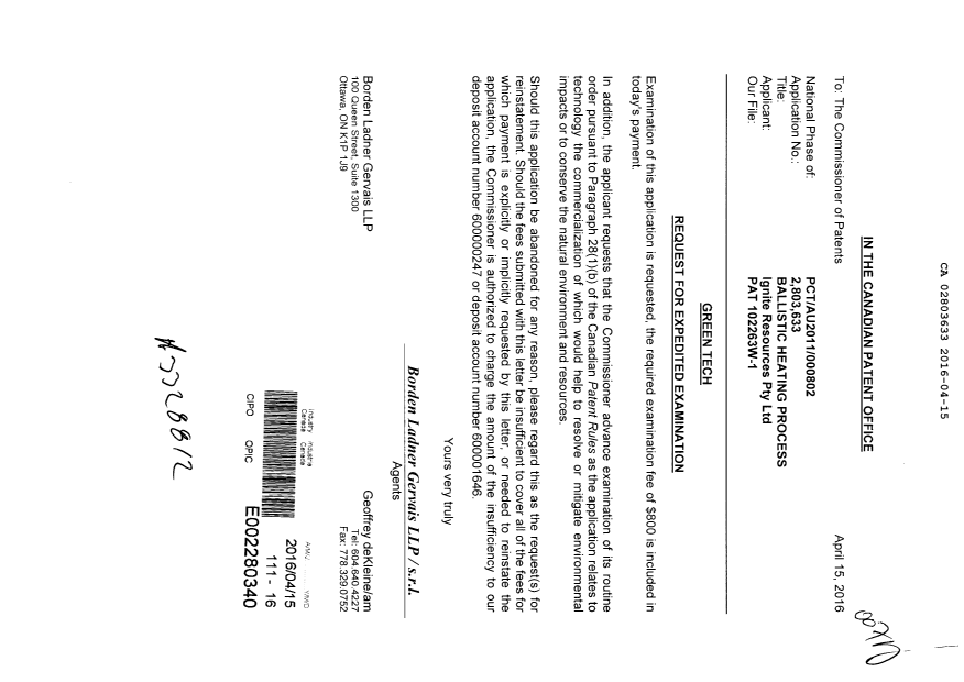 Document de brevet canadien 2803633. Poursuite-Amendment 20151215. Image 1 de 1