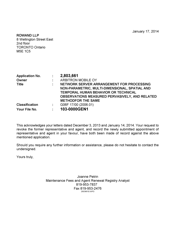 Canadian Patent Document 2803661. Correspondence 20131217. Image 1 of 1