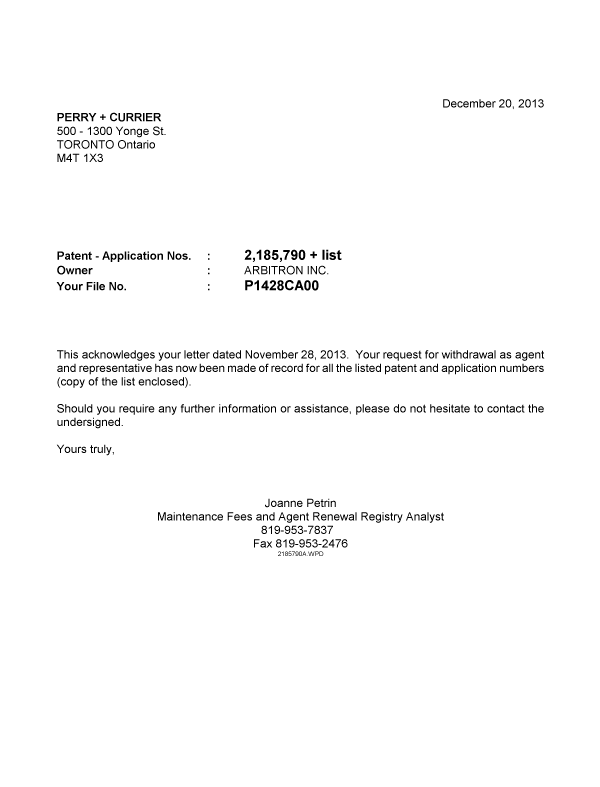 Canadian Patent Document 2803661. Correspondence 20131220. Image 1 of 1