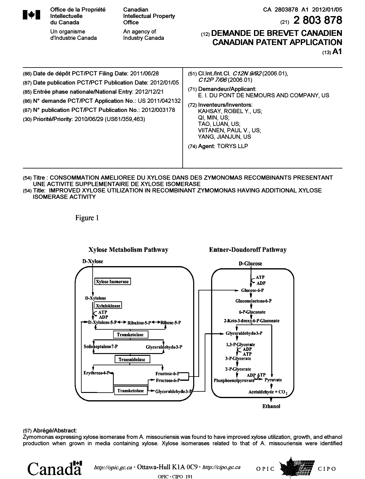 Document de brevet canadien 2803878. Page couverture 20121219. Image 1 de 2