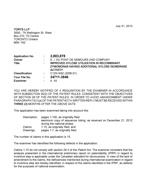 Canadian Patent Document 2803878. Prosecution-Amendment 20121231. Image 1 of 2