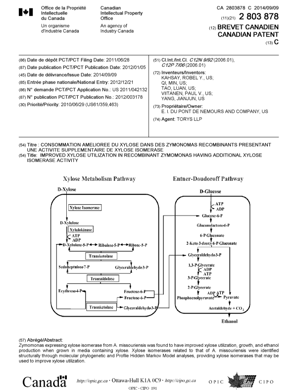 Document de brevet canadien 2803878. Page couverture 20131219. Image 1 de 1