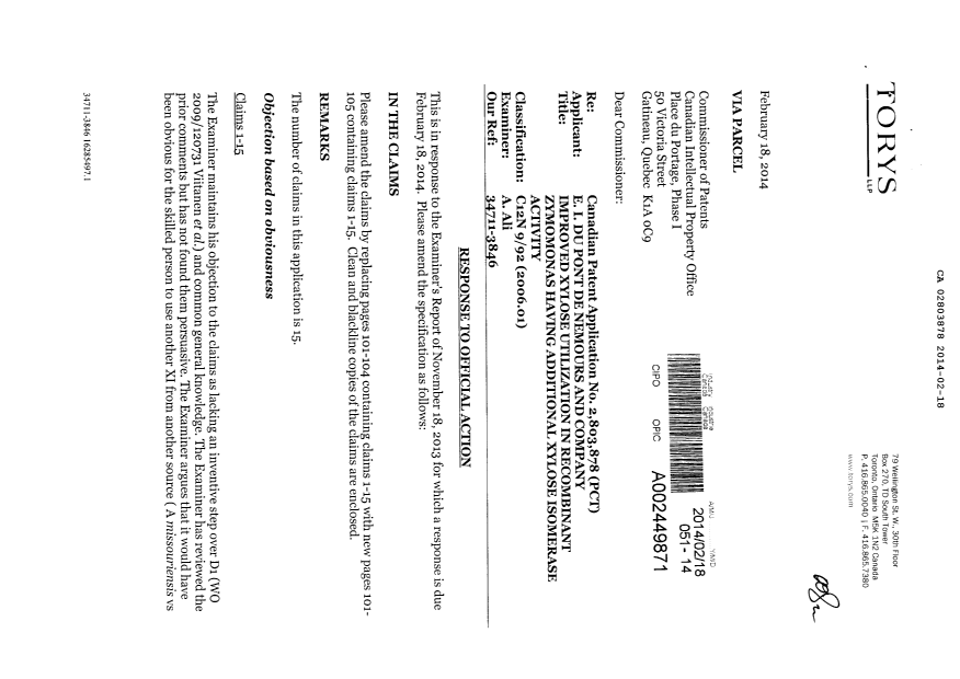 Document de brevet canadien 2803878. Poursuite-Amendment 20140218. Image 1 de 12