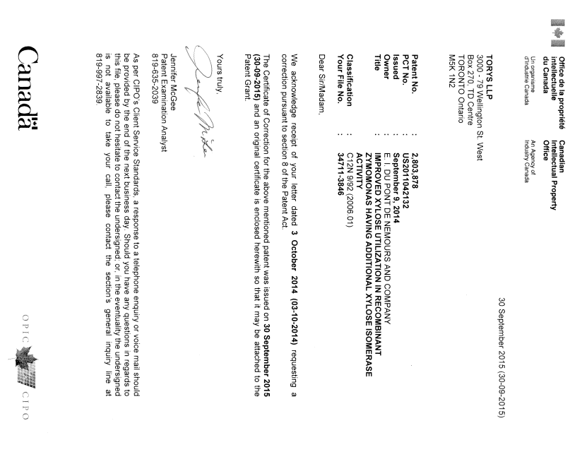 Canadian Patent Document 2803878. Prosecution-Amendment 20141230. Image 1 of 2