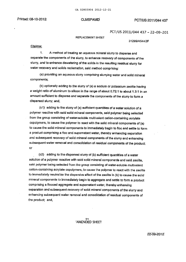 Document de brevet canadien 2803904. Revendications 20121221. Image 1 de 7