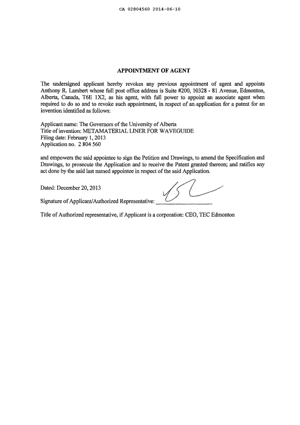 Document de brevet canadien 2804560. Correspondance 20140610. Image 4 de 4