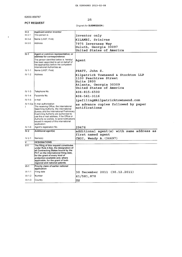 Canadian Patent Document 2804993. PCT 20121208. Image 2 of 5