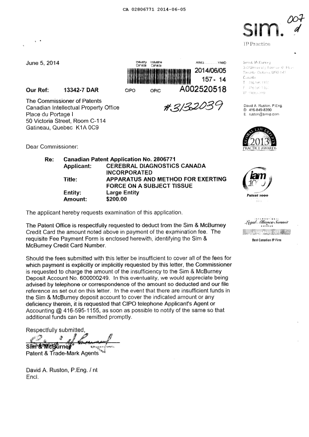 Canadian Patent Document 2806771. Prosecution-Amendment 20131205. Image 1 of 1
