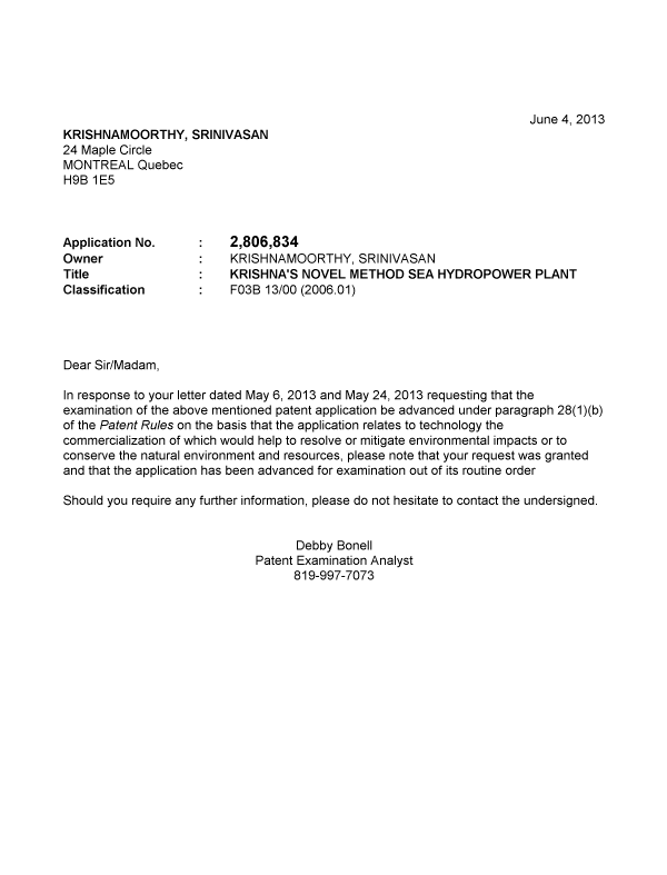 Canadian Patent Document 2806834. Prosecution-Amendment 20121204. Image 1 of 1