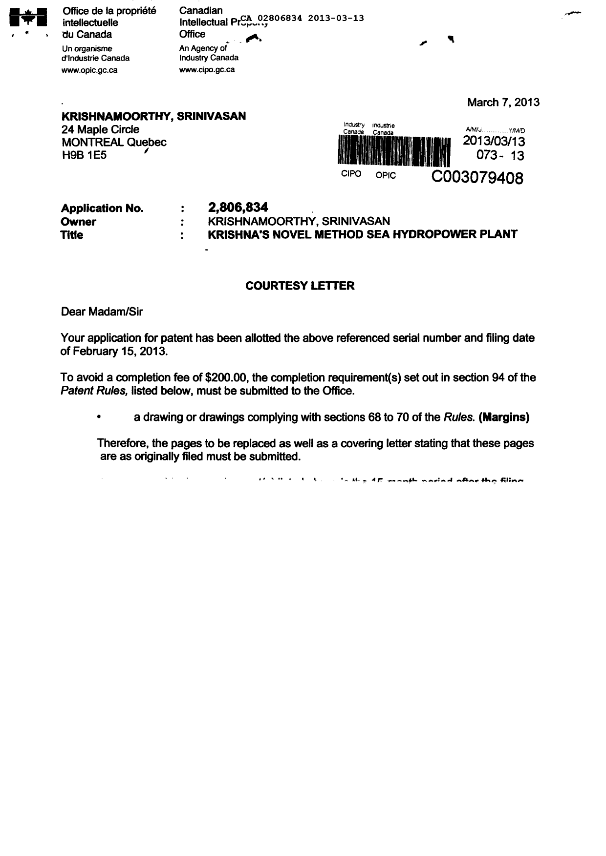 Document de brevet canadien 2806834. Poursuite-Amendment 20121213. Image 2 de 5