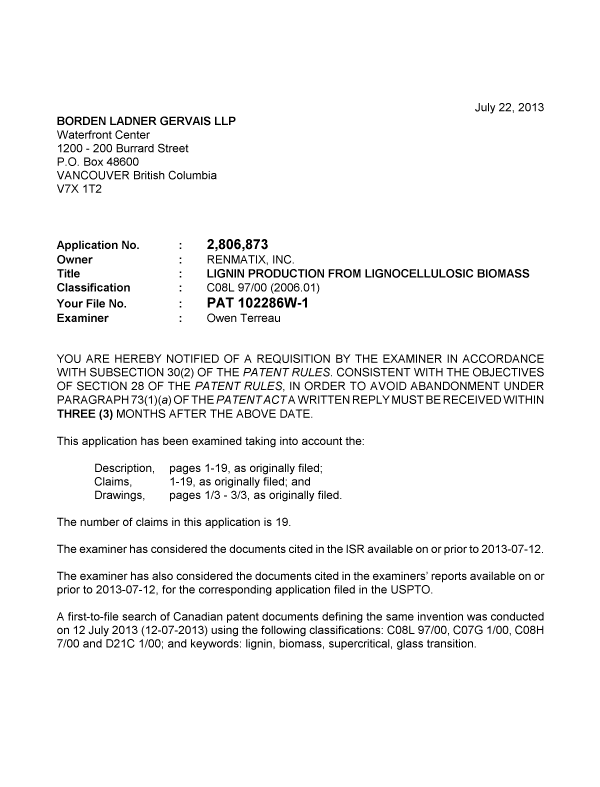Document de brevet canadien 2806873. Poursuite-Amendment 20121222. Image 1 de 3