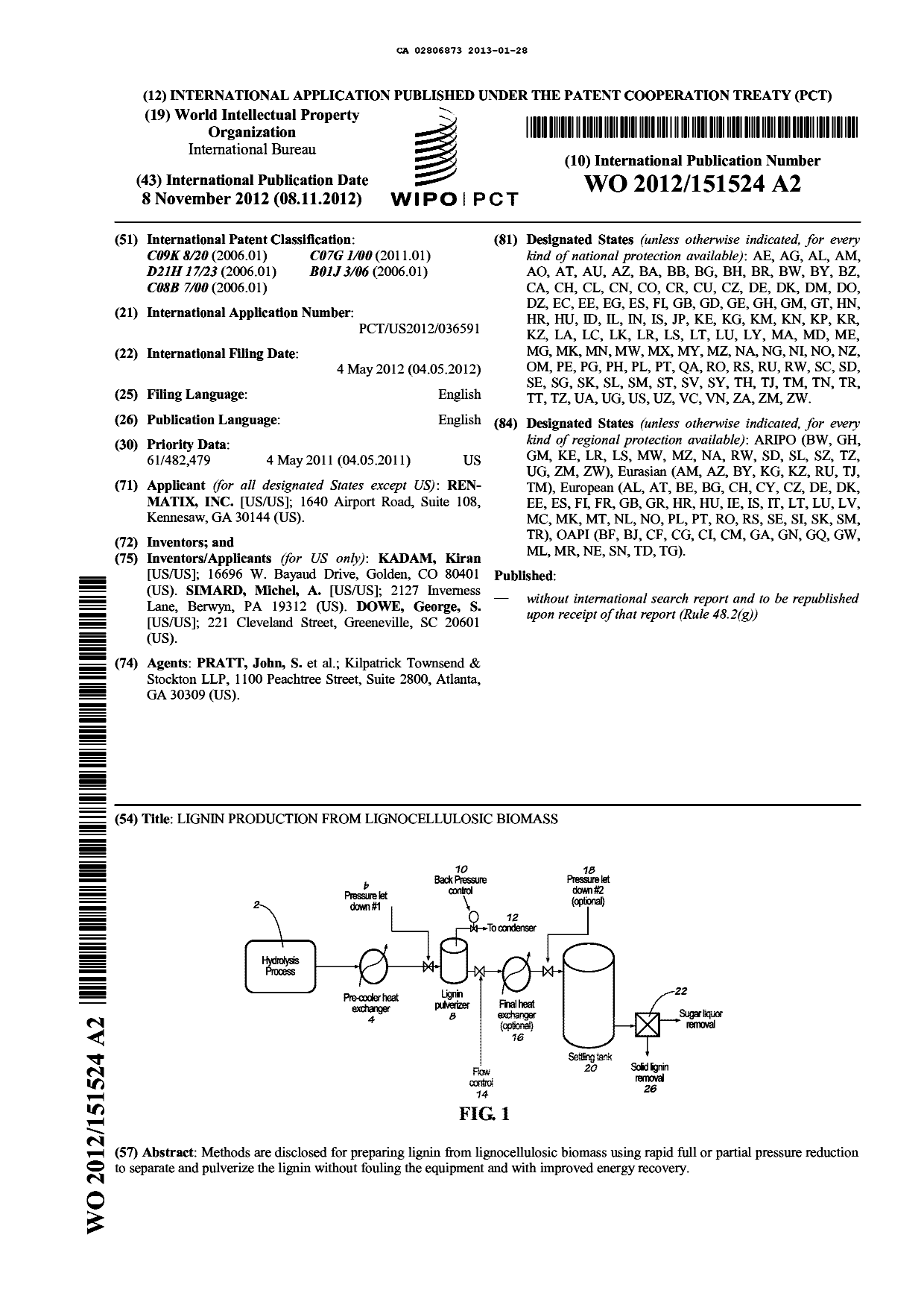 Document de brevet canadien 2806873. Abrégé 20121228. Image 1 de 1