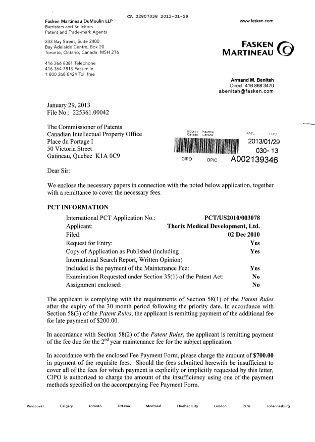 Document de brevet canadien 2807038. Cession 20130129. Image 1 de 4