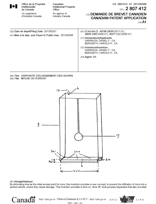 Document de brevet canadien 2807412. Page couverture 20121216. Image 1 de 2