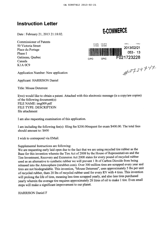 Document de brevet canadien 2807412. Cession 20130221. Image 1 de 3