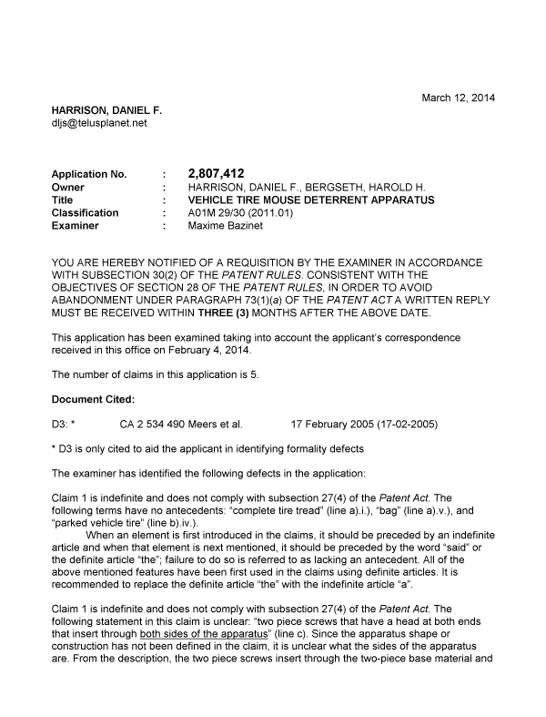 Document de brevet canadien 2807412. Poursuite-Amendment 20131212. Image 1 de 3