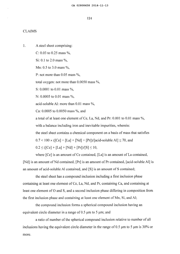 Document de brevet canadien 2808458. Revendications 20141113. Image 1 de 9