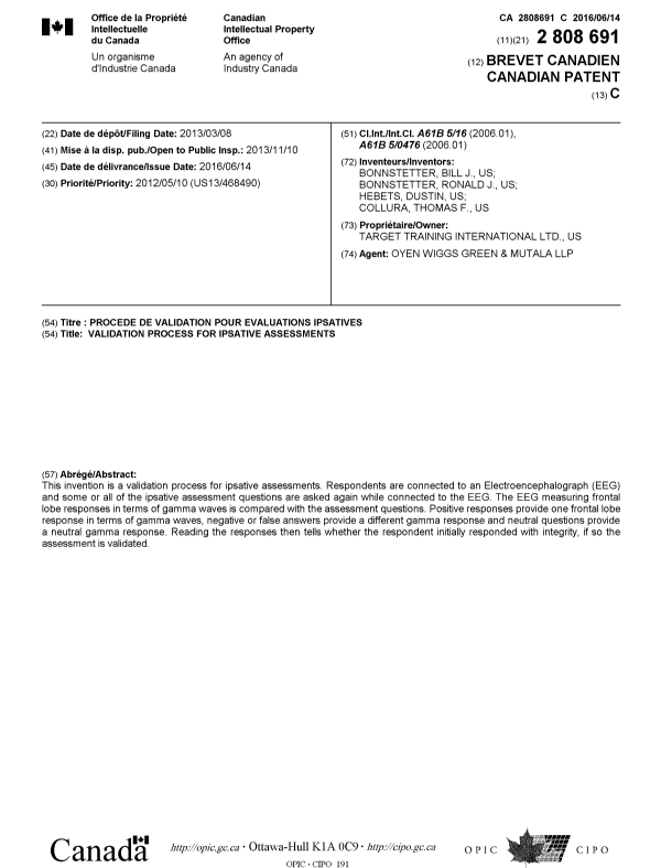 Document de brevet canadien 2808691. Page couverture 20160421. Image 1 de 1