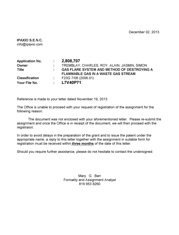Canadian Patent Document 2808707. Correspondence 20121202. Image 1 of 1