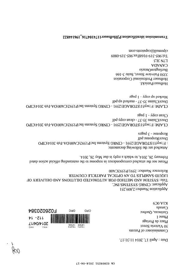 Canadian Patent Document 2809251. Prosecution-Amendment 20131217. Image 1 of 5