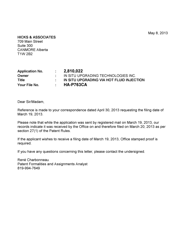 Canadian Patent Document 2810022. Correspondence 20121208. Image 1 of 1