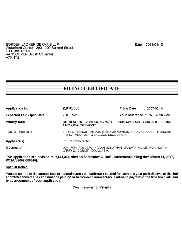 Canadian Patent Document 2810300. Correspondence 20121210. Image 1 of 1