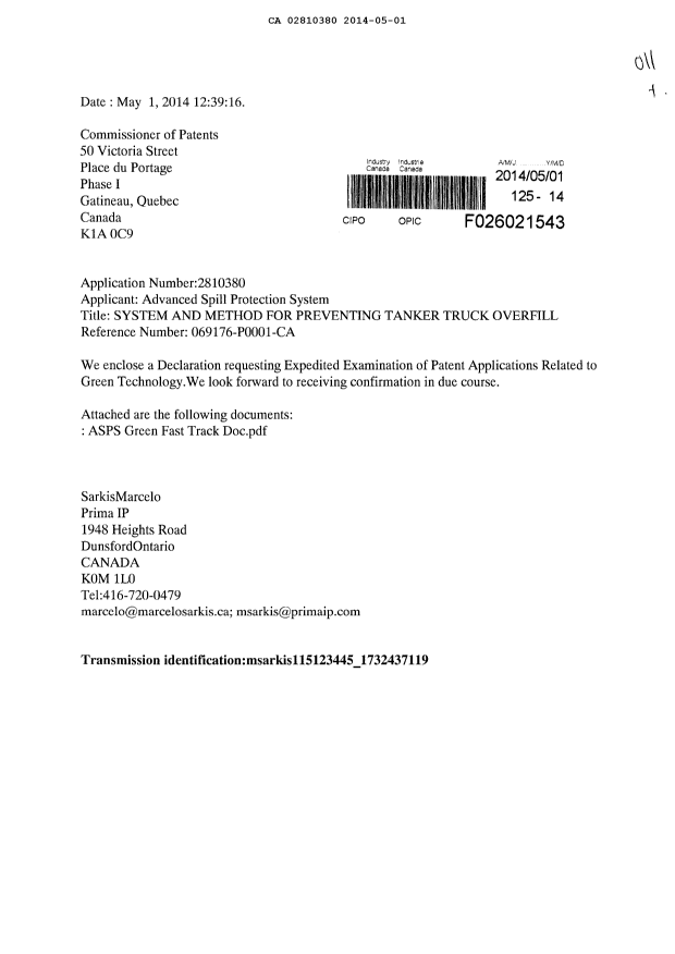 Canadian Patent Document 2810380. Prosecution-Amendment 20131201. Image 1 of 2