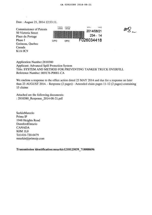 Canadian Patent Document 2810380. Prosecution-Amendment 20131221. Image 1 of 5