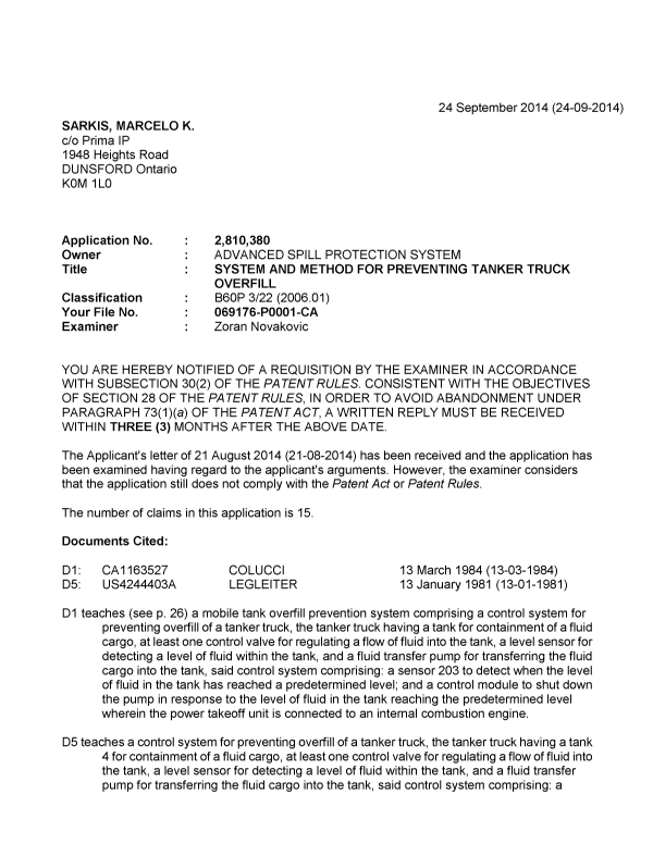 Canadian Patent Document 2810380. Prosecution-Amendment 20131224. Image 1 of 2