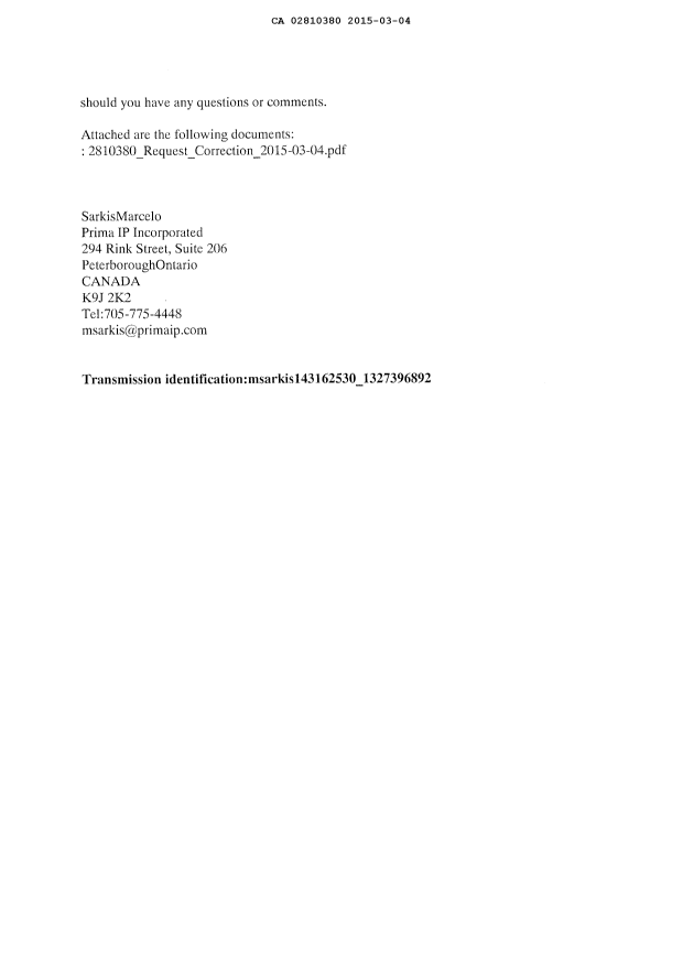 Document de brevet canadien 2810380. Poursuite-Amendment 20141204. Image 2 de 16