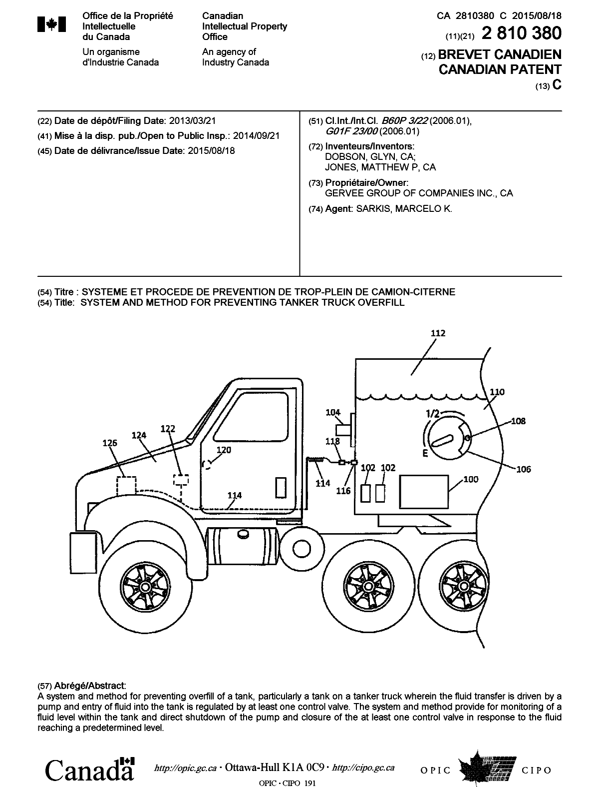 Document de brevet canadien 2810380. Page couverture 20141222. Image 1 de 1