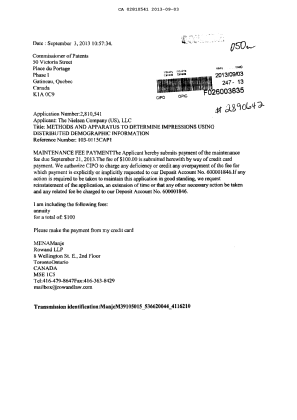 Document de brevet canadien 2810541. Taxes 20121203. Image 1 de 1