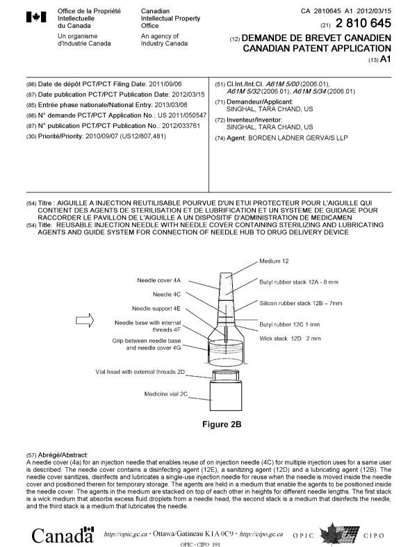 Document de brevet canadien 2810645. Page couverture 20121210. Image 1 de 1