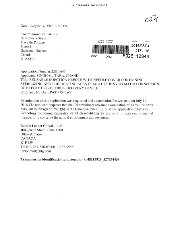 Canadian Patent Document 2810645. Prosecution-Amendment 20151204. Image 1 of 1