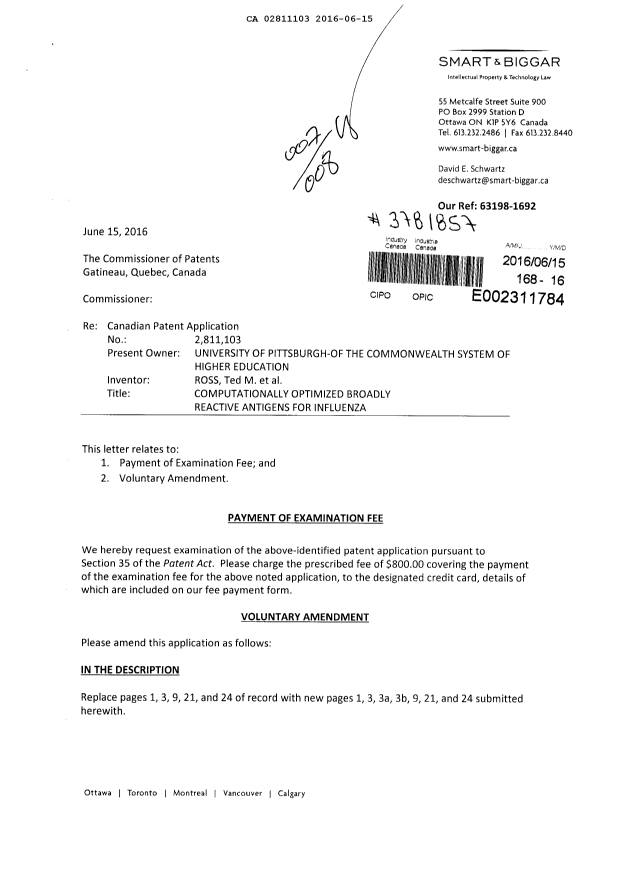 Canadian Patent Document 2811103. Prosecution-Amendment 20151215. Image 1 of 15