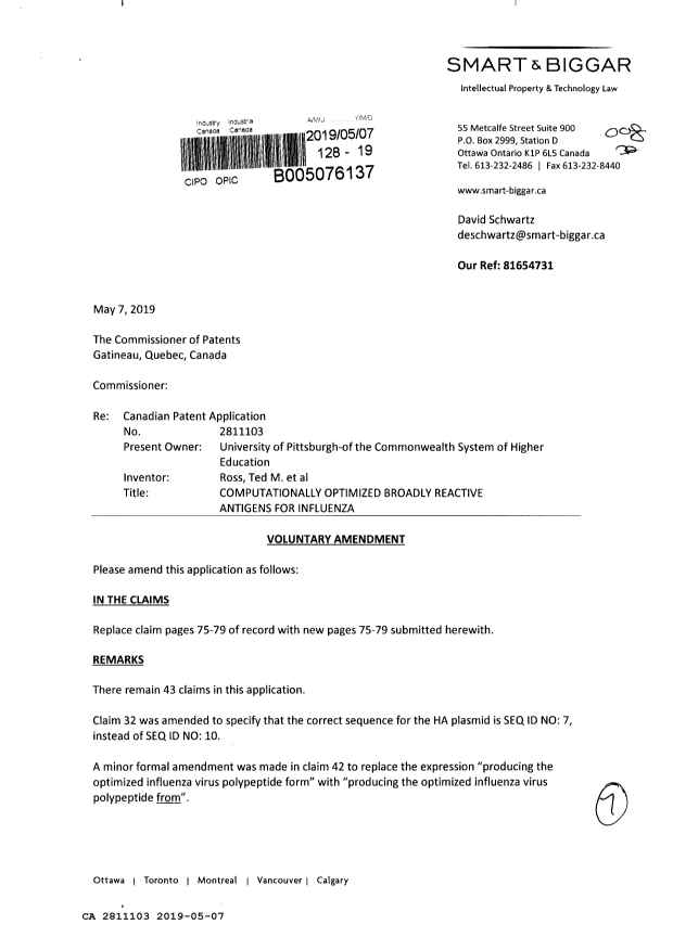 Canadian Patent Document 2811103. Prosecution-Amendment 20181207. Image 1 of 7