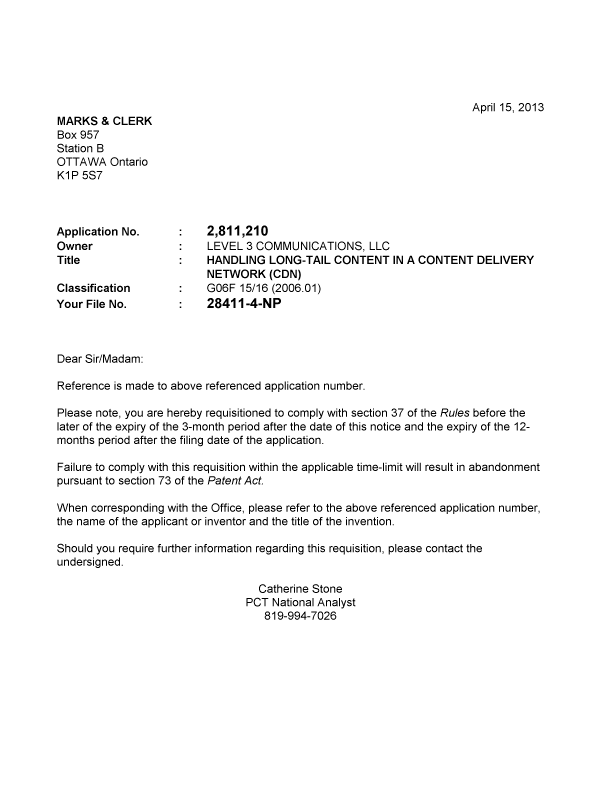 Canadian Patent Document 2811210. Correspondence 20121215. Image 1 of 1