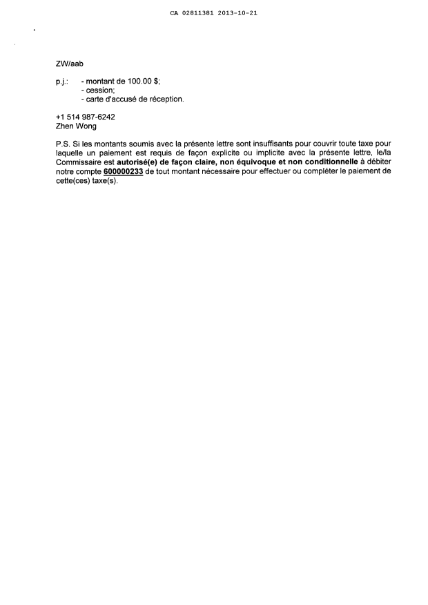 Canadian Patent Document 2811381. Assignment 20131021. Image 2 of 3