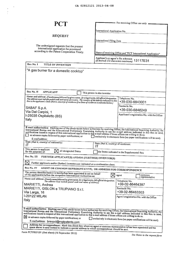 Document de brevet canadien 2812121. PCT 20130408. Image 1 de 5